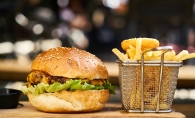 An impossible burger and fries. 