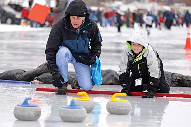 Curling demonstrations at Plymouth's Fire & Ice Festival