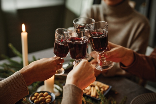 Friends with wine glasses.