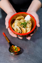 A bowl of pierogi.