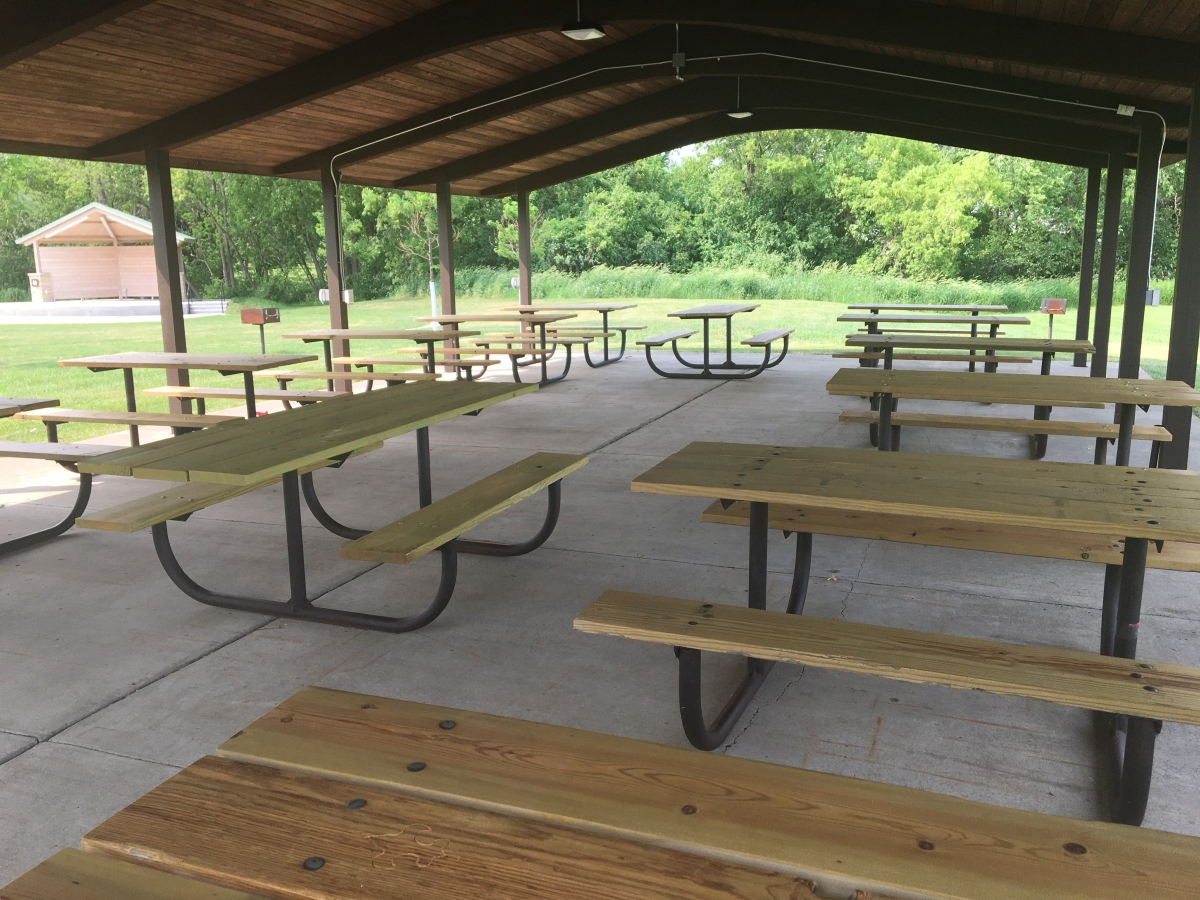 The restored picnic tables after Denny Dzubay's Eagle Scout project.
