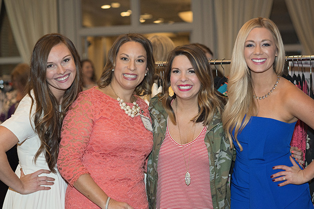 Interfaith Outreach Girls Glamour & Giving event (l to r) 2016 co-chairs, Zoe Swanson and Anna Lima, Melissa Hardin and Carly Aplin Zucker, emcee.
