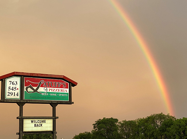 A rainbow over Latuff's Pizzeria.